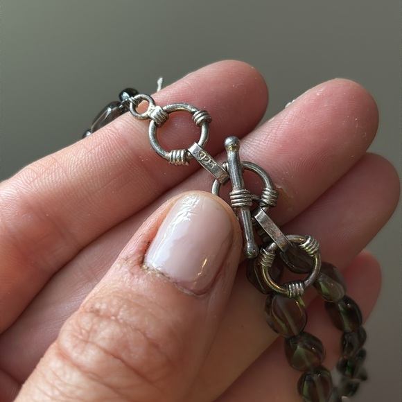 925 Sterling Silver Chunky Glass Bead Chain Mother of Pearl Fish Pendant Necklac - Picture 9 of 10